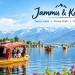 Collage of top destinations in Jammu, Kashmir and Ladakh — Dal Lake, Gulmarg, and Pangong Lake