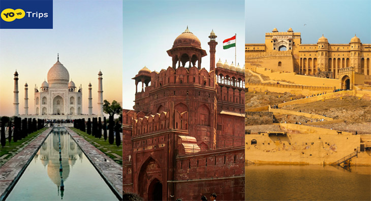 Golden Triangle tour map showing Delhi, Agra and Jaipur connected by road — India travel packages 2026