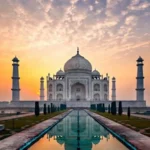Taj Mahal at sunrise — the iconic stop on a Golden Triangle India vacation from the USA