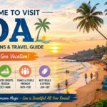 Best time to visit Goa travel guide showing beautiful Goa beach during sunset with weather and seasonal travel information
