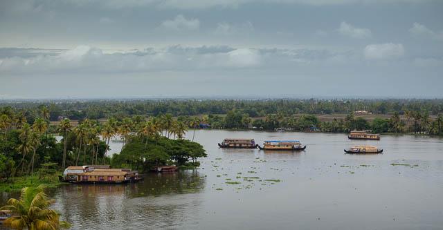 Houseboat on the Kumarakom backwaters during monsoon