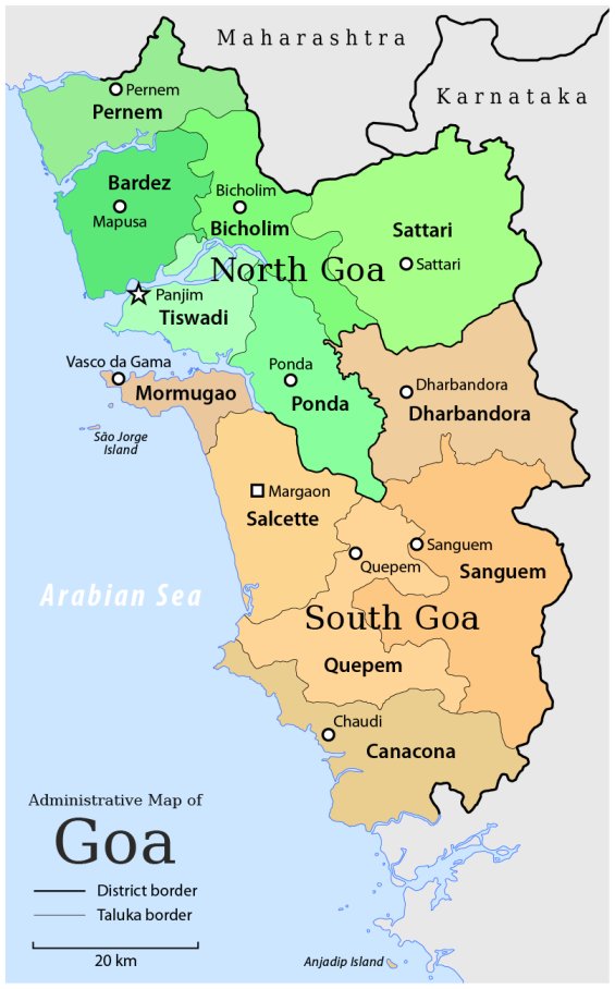 Best places to visit in Goa - North Goa vs South Goa Map