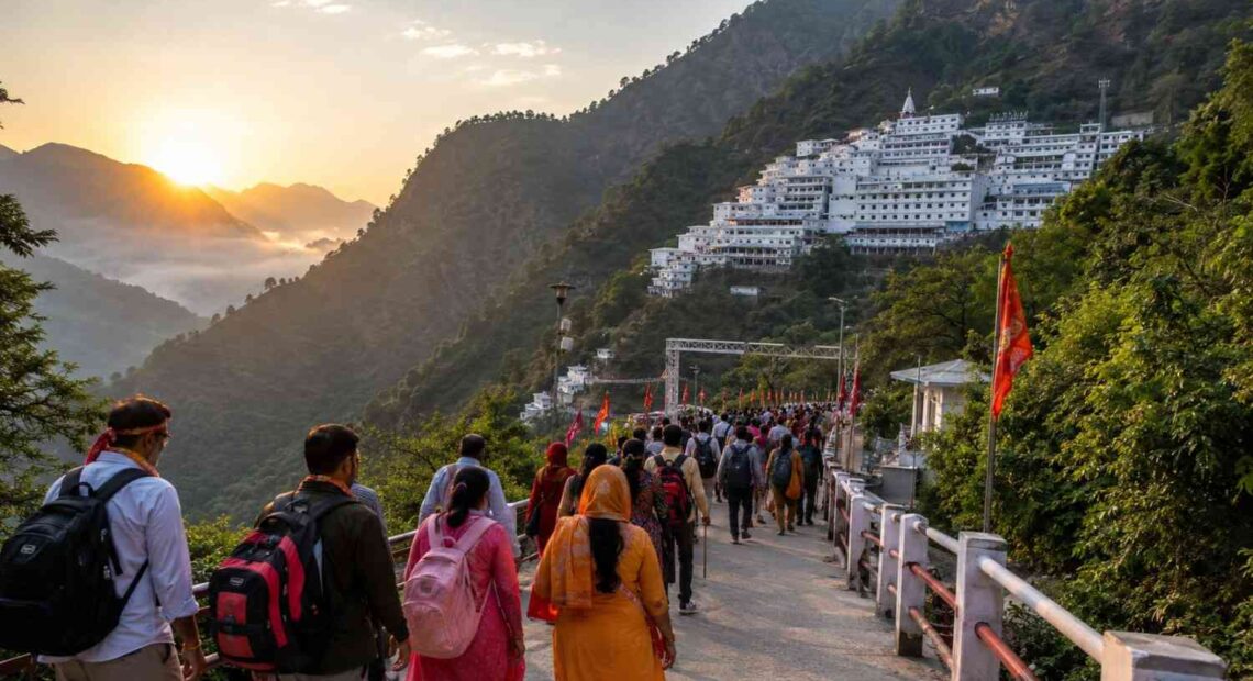 Pilgrims visiting the sacred Nau Devi Darshan temples in North India