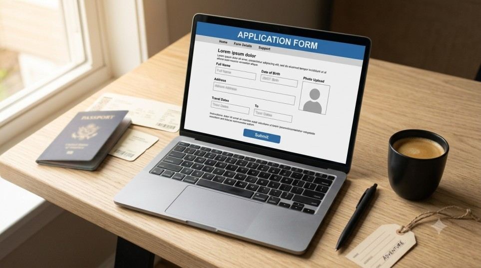 Filling out the India e-Tourist Visa application online on a laptop