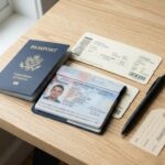 US passport and boarding pass laid out for an India e-Visa application