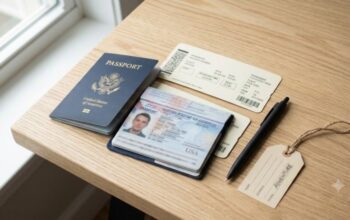 US passport and boarding pass laid out for an India e-Visa application