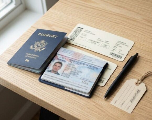 US passport and boarding pass laid out for an India e-Visa application