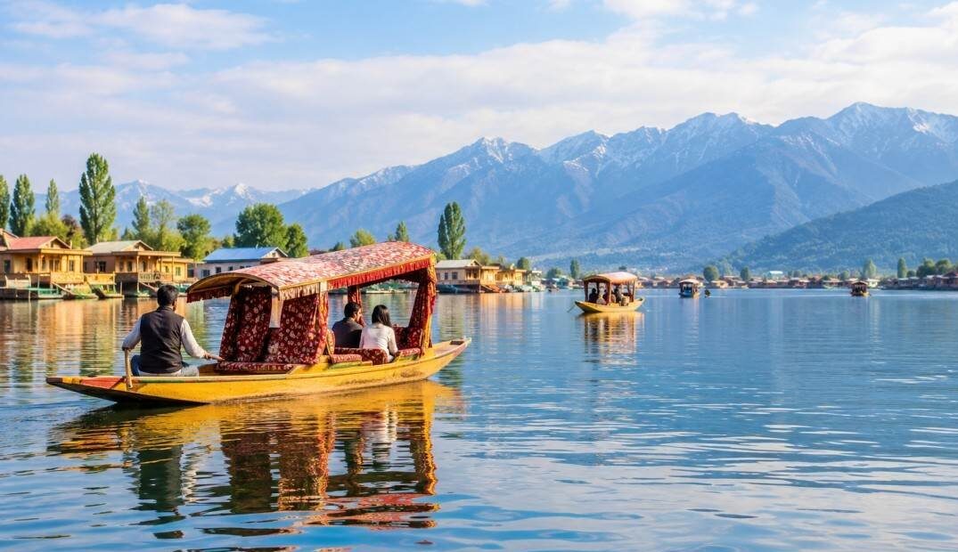 Tourists on a Shikara boat on Dal Lake, Srinagar, Kashmir