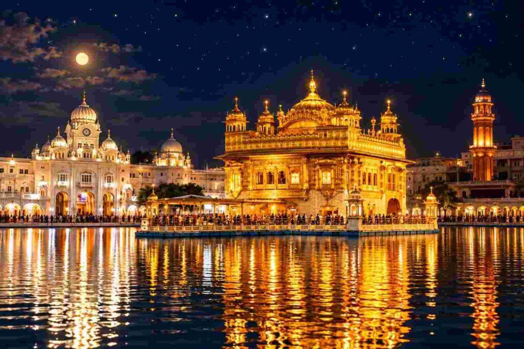 Golden Temple in Amritsar illuminated and reflected in the sarovar on Bandi Chhor Divas