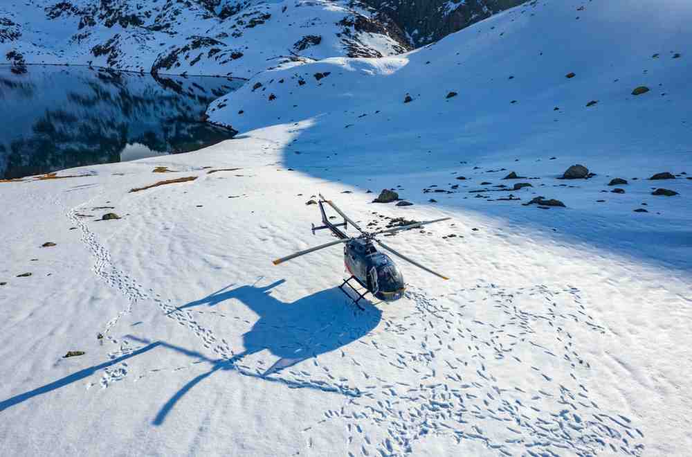 Aerial view of Himalayan valley from helicopter window during Chardham Yatra by Helicopter tour